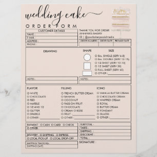 Pink Cream Wedding Birthday Bakery Cake Order Form Flyer