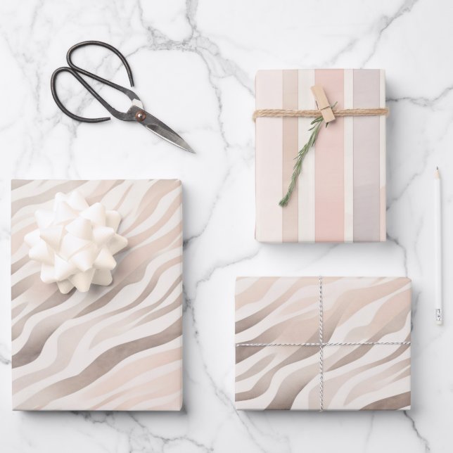 Pink Cream Zebra Animal Print Birthday Wrapping Paper Sheet (Front)
