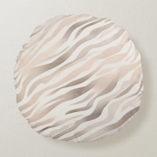 Pink Cream Zebra Animal Print   Round Pillow