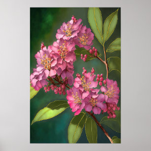 Pink Crepe Myrtle Flowers Art Print Poster