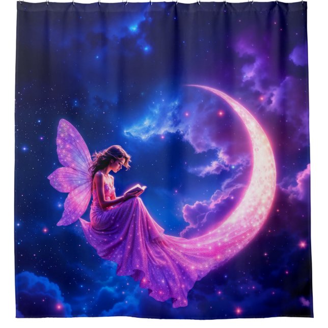Pink crescent moon fairy tale starry sky art (Front)
