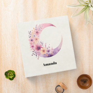 Pink Crescent Moon with Pretty Flowers Binder