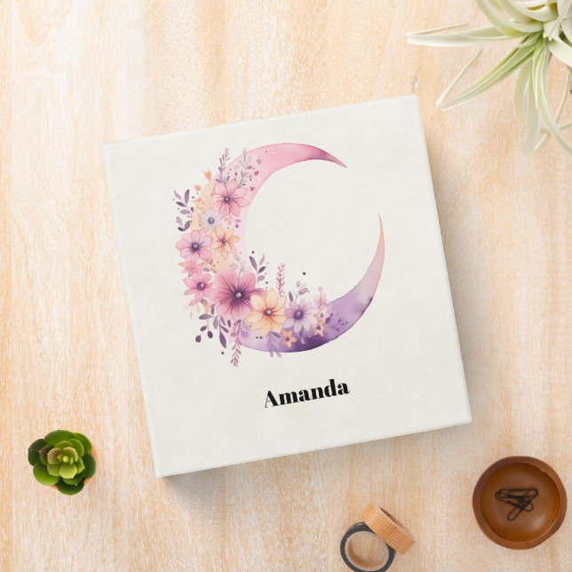 Pink Crescent Moon with Pretty Flowers Binder (In Situ)