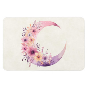 Pink Crescent Moon with Pretty Flowers Magnet
