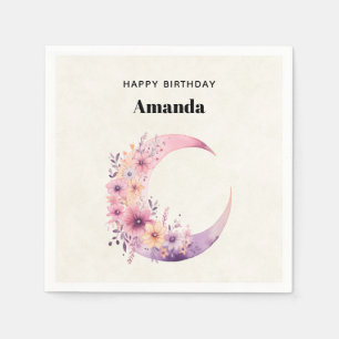 Pink Crescent Moon with Pretty Flowers Napkin
