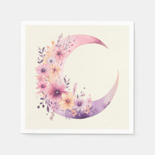 Pink Crescent Moon with Pretty Flowers Napkin