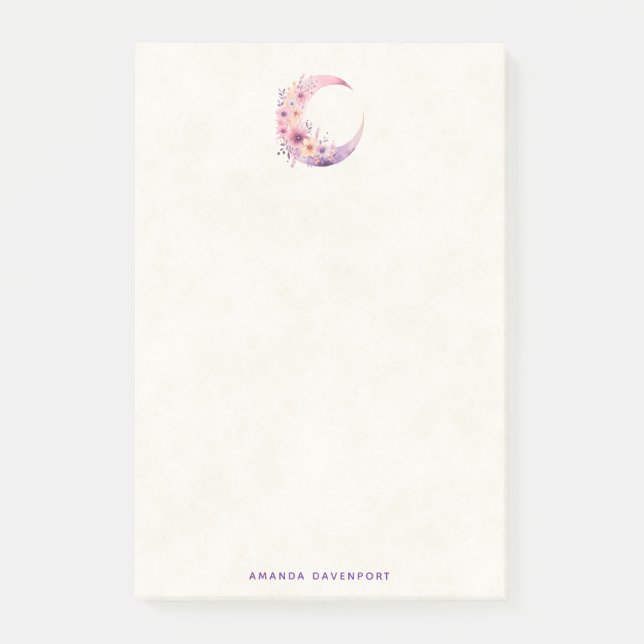 Pink Crescent Moon with Pretty Flowers Post-it Notes (Front)