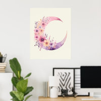 Pink Crescent Moon with Pretty Flowers