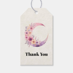 Pink Crescent Moon with Pretty Flowers Thank You Gift Tags