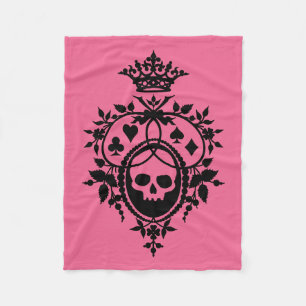 Pink Crest with Skull and Cardsuits Fleece Blanket