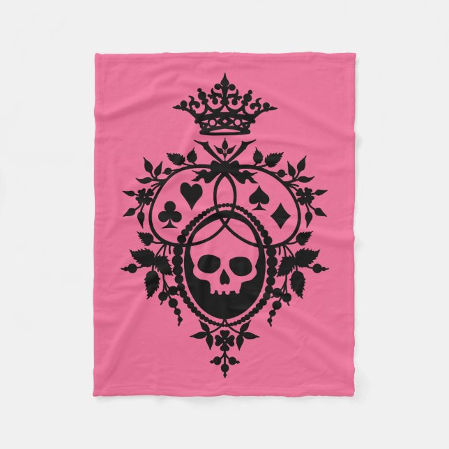 Pink Crest with Skull and Cardsuits Fleece Blanket (Front)
