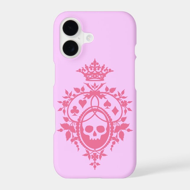 Pink Crest with Skull and Cardsuits iPhone 14 Case (Back)