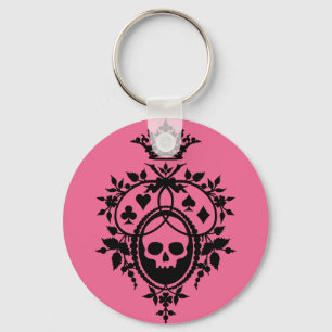 Pink Crest with Skull and Cardsuits Keychain
