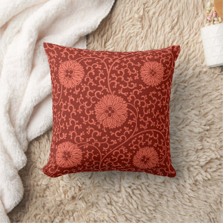 Pink & Crimson Boho Vintage Floral Pattern Throw Pillow