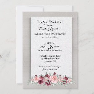 Pink & Crimson Roses with Monogram Wedding Invitation