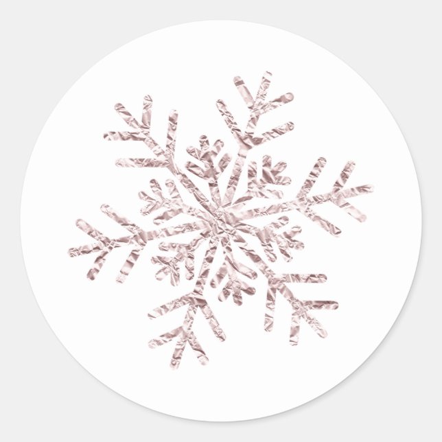 Pink Crinkle Winter Wonderland Snowflake Elegant Classic Round Sticker (Front)