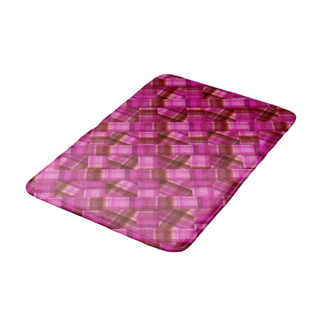 Pink Crisscross Checked Tartan Design, Bath Mat (Angled)