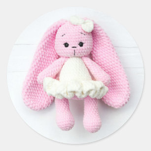 Pink Crochet Bunny – Cute Handmade Art Design Classic Round Sticker