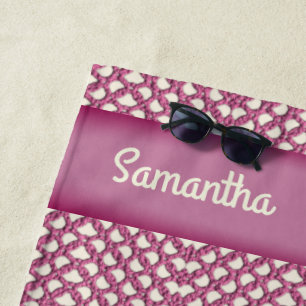 Pink Crochet Yarn - Customize with your Name Beach Towel