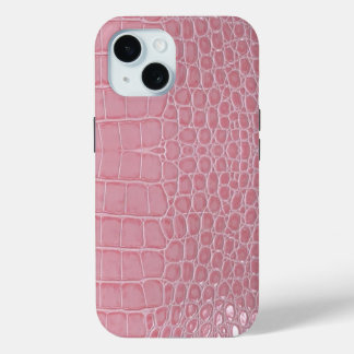 Pink Crocodile Leather Aesthetic iPhone 15 Case