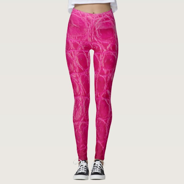 Pink crocodile skin, leather texture leggings (Front)