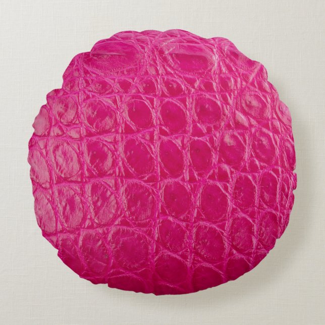 Pink crocodile skin, leather texture round pillow (Front)