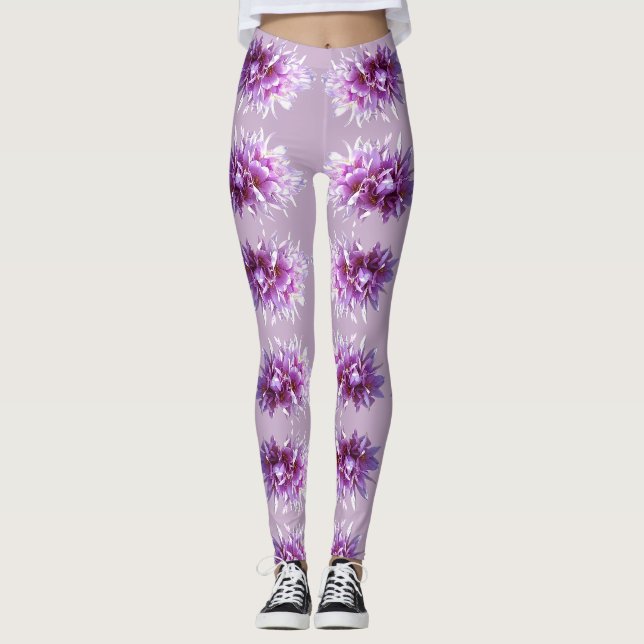 Pink Crocus Flowers Blossoms Leggings (Front)