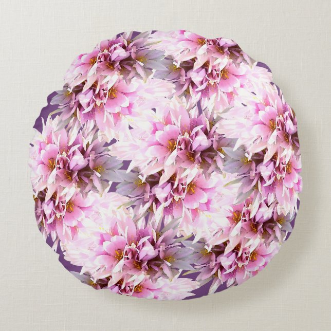 Pink Crocus Flowers Bouquet Round Pillow (Front)