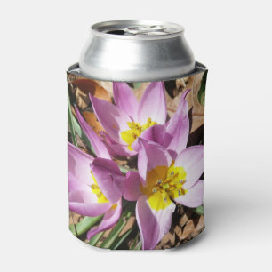 Pink Crocuses Spring Floral Can Cooler