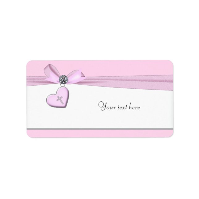 Pink Cross Baptism First Communion Address Label (Front)