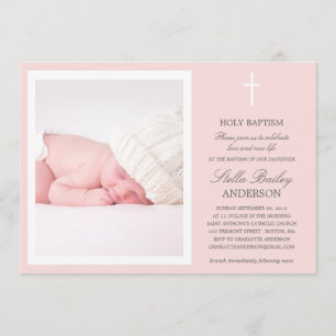 PINK CROSS   BAPTISM INVITATIONS