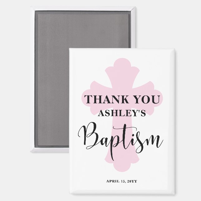 Pink Cross Baptism  Magnet (Front/Back)