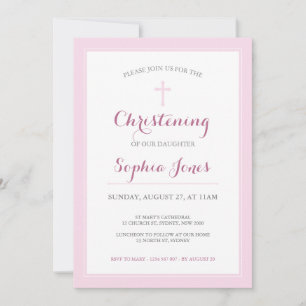 Pink Cross Christening or Baptism Invitation