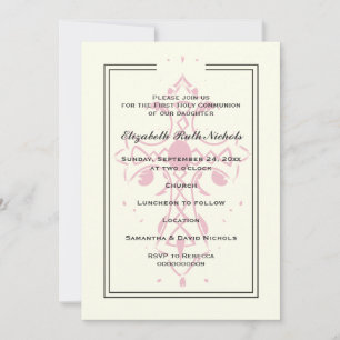 Pink Cross First Communion Baptism Confirmation Invitation
