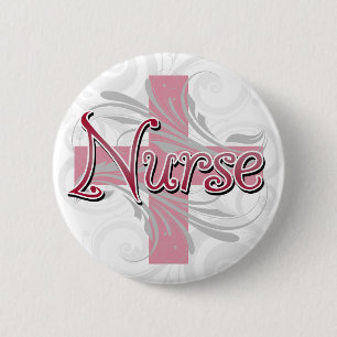 Pink Cross/Swirl Nurse 2 Inch Round Button