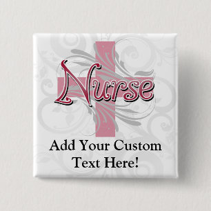 Pink Cross/Swirl Nurse 2 Inch Square Button