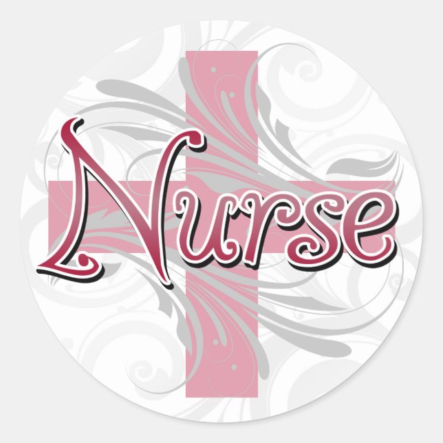 Pink Cross/Swirl Nurse Classic Round Sticker (Front)
