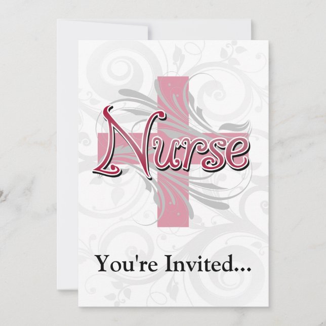 Pink Cross/Swirl Nurse Invitation (Front)