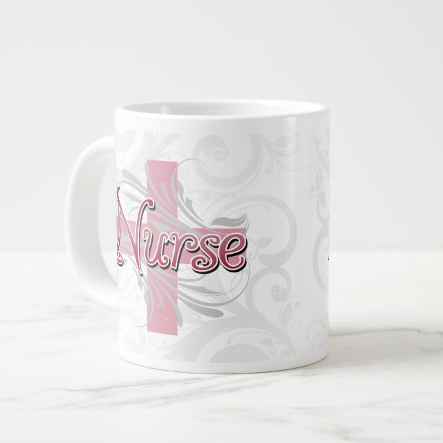 Pink Cross/Swirl Nurse Large Coffee Mug (Front Left)