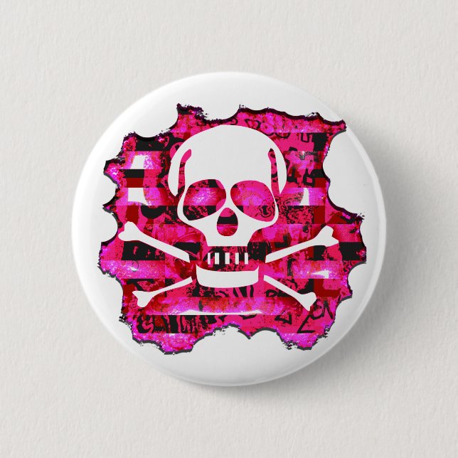 Pink Crossbones 2 Inch Round Button (Front)