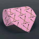Pink Crossed Hockey Sticks and Puck Tie<br><div class="desc">Pink Crossed Hockey Sticks and Puck tie</div>