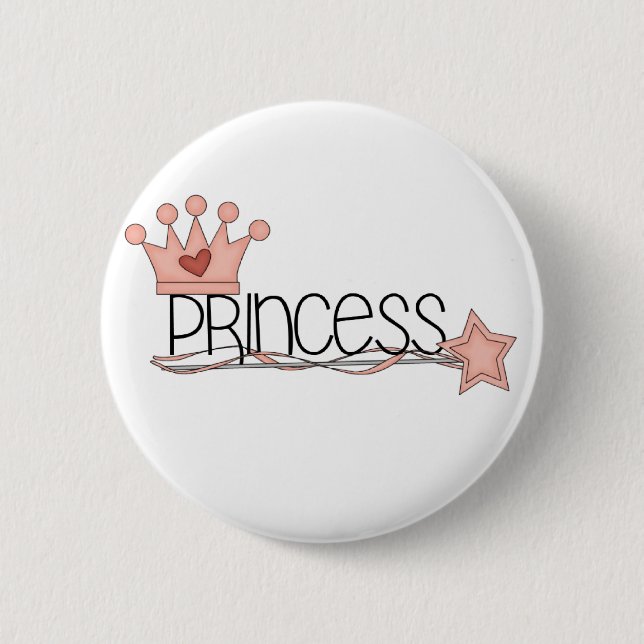 Pink Crown and Wand Princess 2 Inch Round Button (Front)