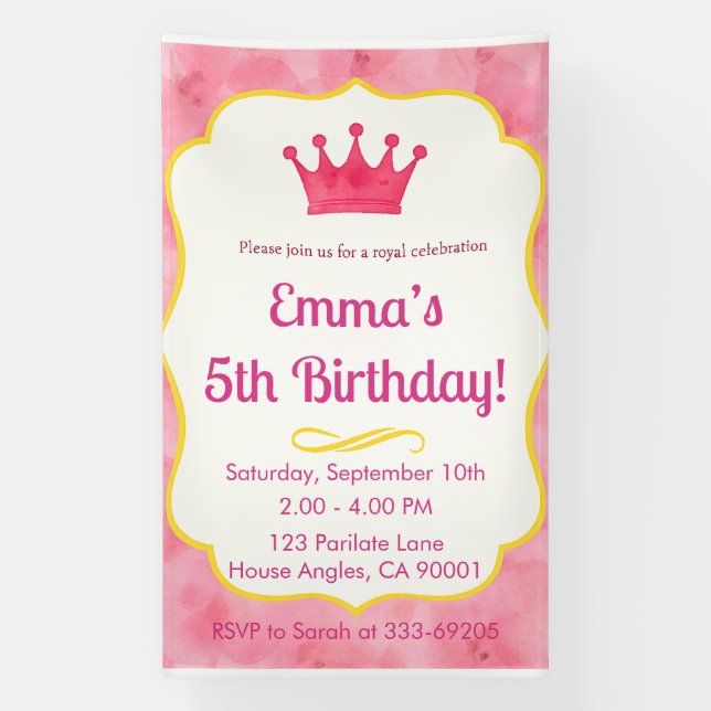 Pink Crown Birthday Invite | zazzlemade Magic Banner (Vertical)