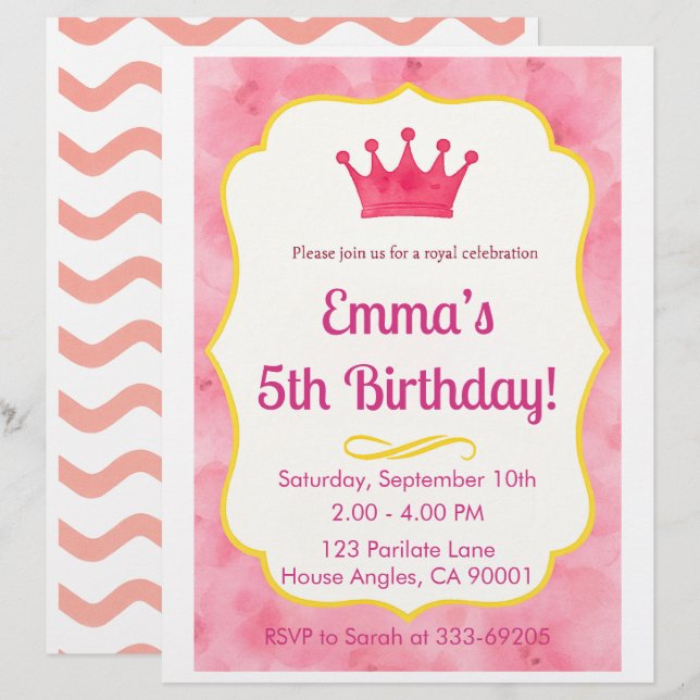 Pink Crown Birthday Invite | zazzlemade Magic Letterhead (Front/Back)