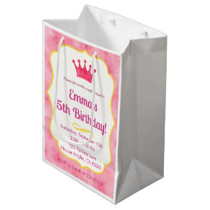 Pink Crown Birthday Invite zazzlemade Magic Medium Gift Bag