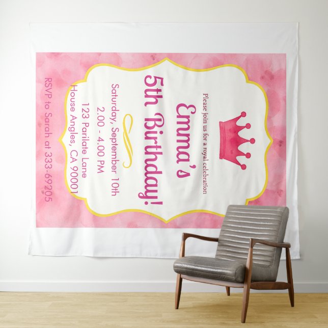 Pink Crown Birthday Invite | zazzlemade Magic Tapestry (In Situ (Horizontal))