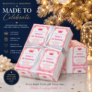Pink Crown Birthday Invite zazzlemade Magic Wrapping Paper