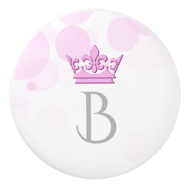 Pink Crown & Dots Royal Personalized Letter Knobs (Front)
