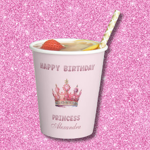 Pink Crown Fairytale Princess Birthday Paper Cups