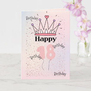 Pink Crown “Happy 18” Birthday Card Elegant Roya